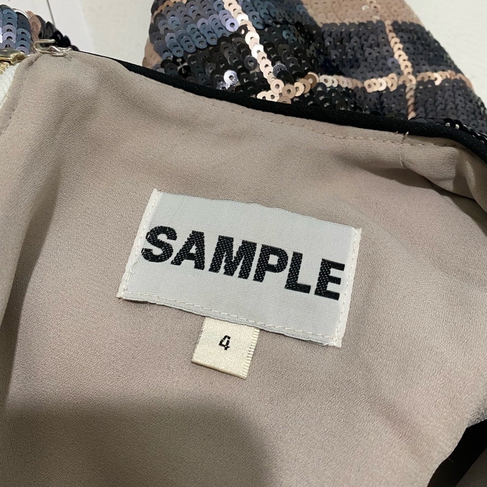 Sample Designer Shift Dress Sequins Plaid Short Sleeve RARE - Picture 5 of 7